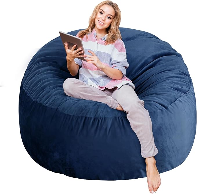 4 Ft Bean Bag Chairs for Adults/Teens with Memory Foam Filling, Comfy Bean Bag Sofa with Filler Included, Soft Dutch Velvet Fabric Beanbags,4 Foot, Navy