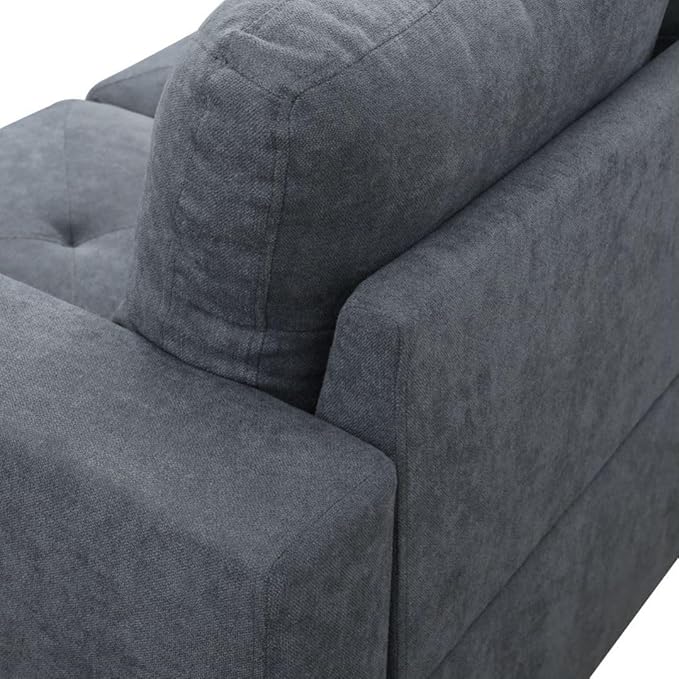 Dark Grey L-Shaped 3-Piece Flannelette Sofa with Storage Ottoman Set, Sectional Couch Sofa Set for Living Room, Office, Small Space