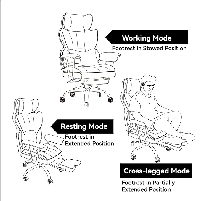 Efomao Big and Tall Office Chair 400lbs – High Back PU Leather Executive Chair with Lumbar Support, Footrest, Swivel Base, Padded Armrests, and Rolling Wheels for Home Office, White Computer Chair