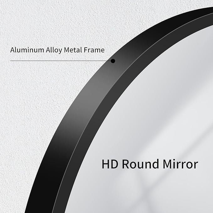 Black Round Mirror, 48 inch Large Circle Mirrors, Oversized Round Bathroom Mirrors, Aluminum Metal Frame Big Round Mirror, Huge Circluar Wall Mirror for Bathroom Living Room Entryway Bedroom