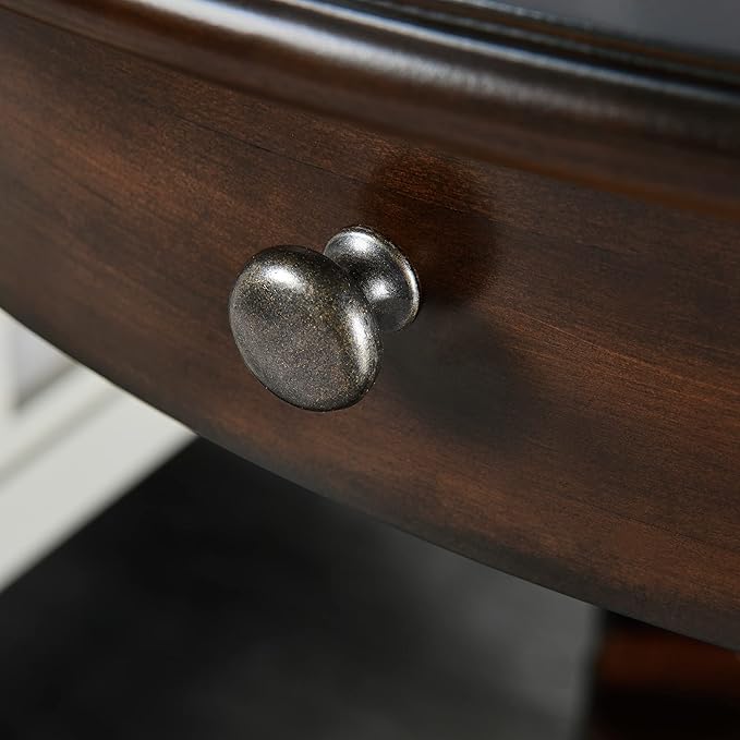 LEEMTORIG Oval Round End Table with Drawer, 2-Tier Solid Wood End Tables, Victorian Antique Nightstand Bedside Table for Bedroom Office Living Room, 28" W x 22" D x 24.2" H, Dark Walnut CJZ-2233-DC