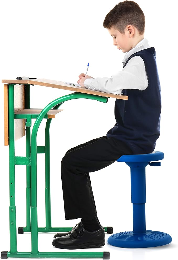 ActiveChairs Adjustable Wobble Chair, Flexible Classroom Seating improves Focus, Posture & Helps ADHD/ADD. Classroom Stools, Active Wobble Chairs, Adjusts from 16.65" to 23.75" Ages 13-18 Blue