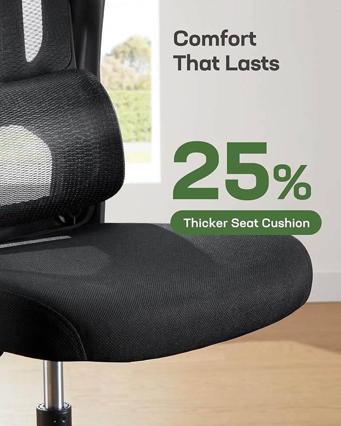 Marsail Ergonomic Office Chair with Lumbar Support, High Back Desk Chair with 2D Headrest & Flip-Up Armrests Gaming Computer Task Chair Tilt Function Black
