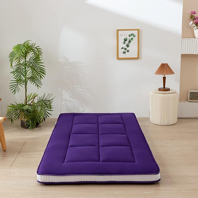 MAXYOYO Twin Bed Mattress Japanese Floor Mattress Futon Mattress, Twin Mattress Pad Camping Mattress Floor Bed Mattress Topper, Easy to Foldable and Portable, Purple Futon Single Mattress