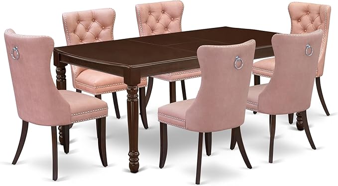 East West Furniture DODA7-MAH-23 7 Piece Kitchen Table Set Includes a Rectangle Dining Table with Butterfly Leaf and 6 Polyester Fabric Upholstered Chairs, 42x78 Inch, Mahogany