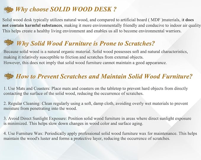 IBF Natural Real Wood Desk, Minimalist 47” Solid Wood Computer Desk, Rustic Desk for Home Office Writing Study, Vintage Industrial Wooden PC Gaming Workstation Computer Table, Brown, 47 Inch