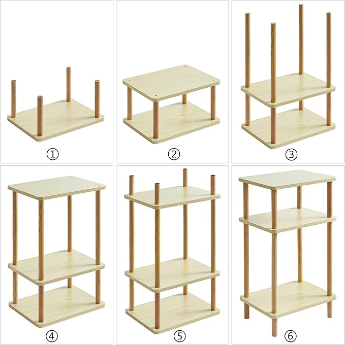 IBUYKE 3-Tier Side Table, Solid Wood Tall End Table with Storage Shelves, Nightstand Bedside Table for Living Room Bedroom Office, No-Tool Assembly, Light Natural UWST003S