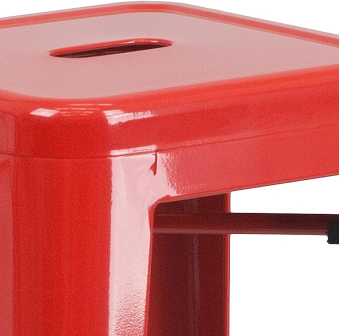 Flash Furniture Lily 4 Pack Commercial Grade 30" High Backless Red Metal Indoor-Outdoor Barstool with Square Seat