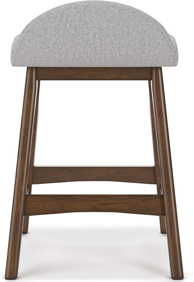 Signature Design by Ashley Lyncott Contemporary 28.5" Counter Height Upholstered Bar Stool with Foam Cushion, 2 Count, Light Gray & Brown