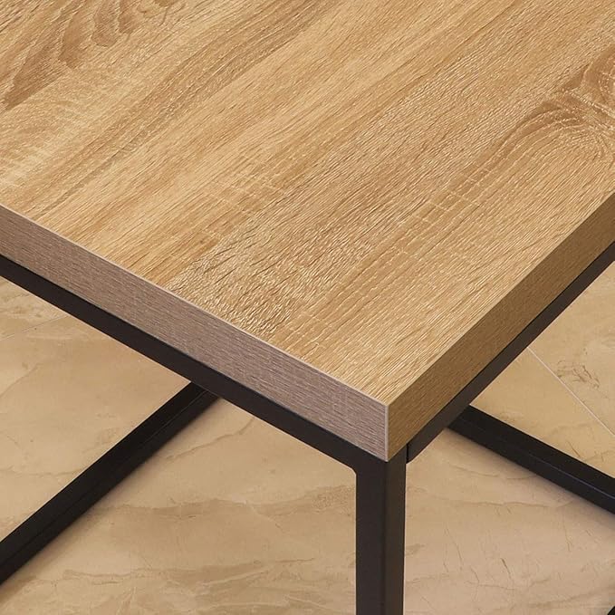CENSI 18-Inch Natural Oak Accent End Table/Side Table for Living Room, Modern Industrial, Square, Metal and Wood (Natural Wood)
