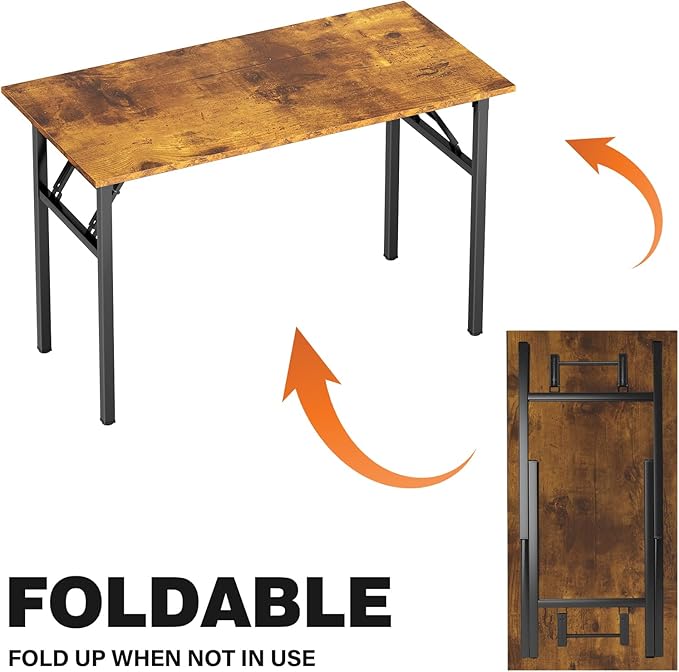 DlandHome Computer Desk Folding Table 39.4 inches Writing Desk for Small Space Folding Desk Laptop Desk No Assembly Required Retro&Black