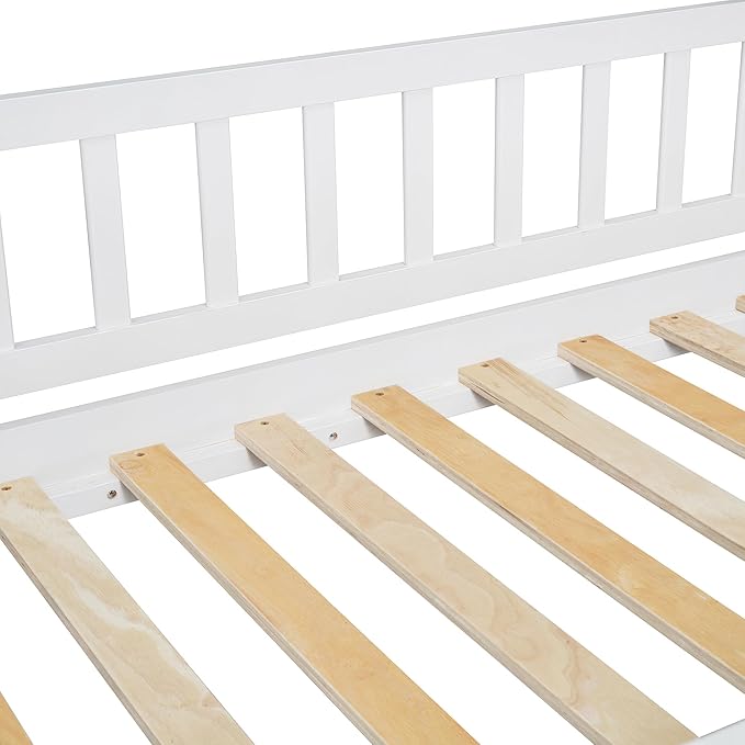 Ball & Cast Twin Over Twin Size House Bunk Bed with Slide and Storage Steps,Wood Bunkbed w/Full-Length Guard Rail & Ladder,Slat Support,Space Saving,Bedroom Furniture for Student Dorms,White