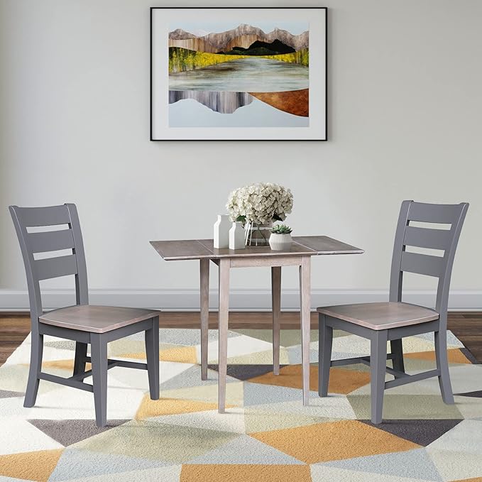 IC International Concepts, Solid Wood Small Drop Leaf Dining Table, Solid Real Wood, Sturdy Parawood,36 X 22 X 29, Minimum Assembly, Washed Gray Taupe