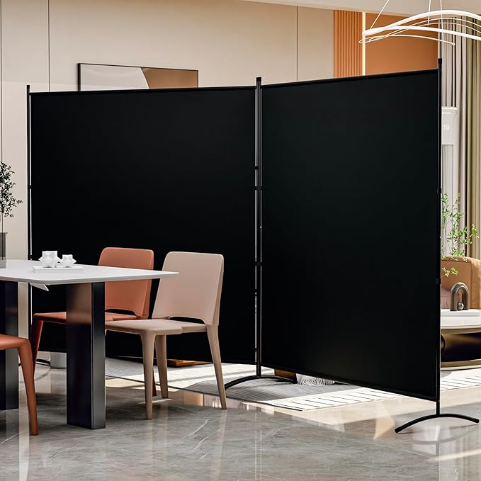 Room Divider 126''W x 71''H Large 2 Panel Privacy Screen for Room Partitions, Portable Room Divider Screen for Room Separtion, Freestanding Fabric Wall Divider for Office, School, Room Separator Black