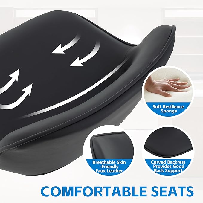 YOUNIKE Black Bar Stools Set of 2 Compact Modern Swivel Barstools, Adjustable Counter Height Bar Stools Faux Leather Upholstered Bar Stool with Hollow Back for Kitchen Island