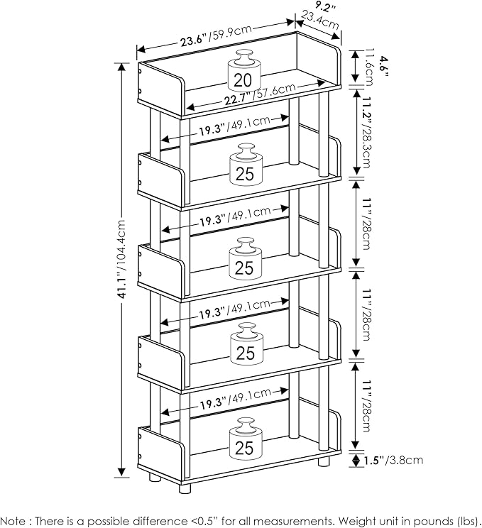 Furinno Turn-N-Tube 5-Tier Multipurposes Display Rack, Open Shelf Rack/Storage with Back & Side Panel, Espresso