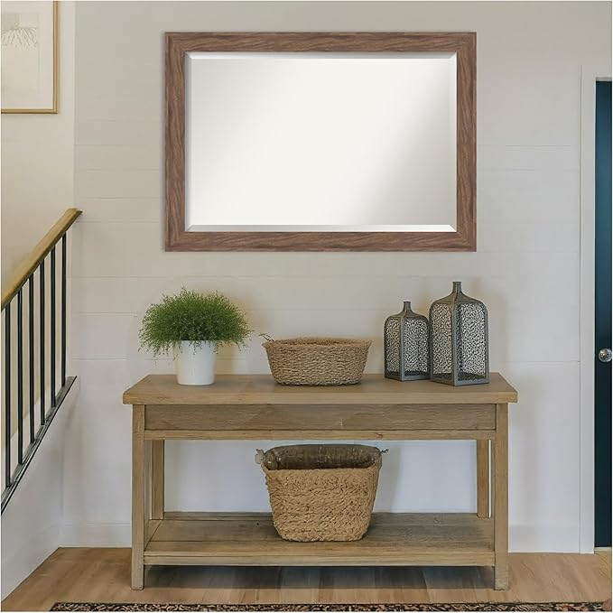 Amanti Art Brown Wall Mirror 29x41 Pia Medium Brown Rectangle Bathroom Mirror for Wall Decor Living Room, Large Casual Frame, Hangs Horizonally and Vertically, Bathroom Decor, Beveled Edge