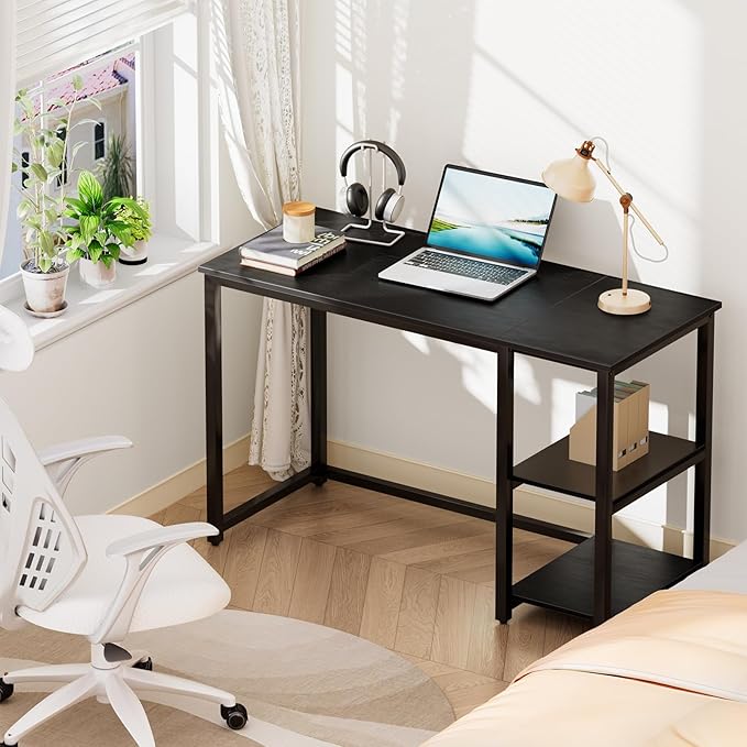 SINPAID 40'' Gaming Desk with Shelves, Black Desk for PC, Small Computer Desk, Escritorios para Computadoras
