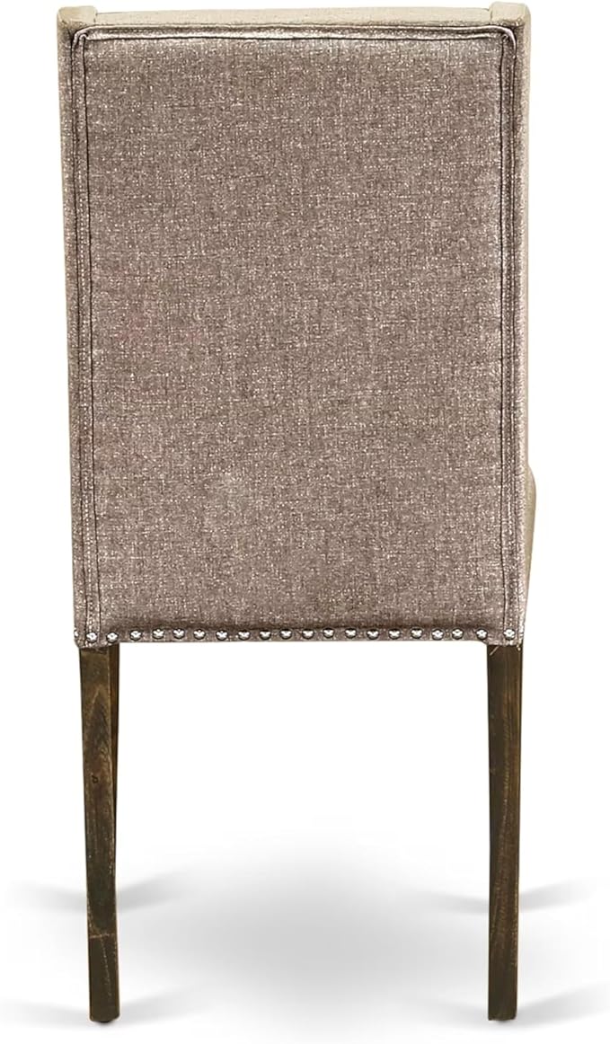 East West Furniture V727FL716-7 7 Piece Dining Room Table Set Consist of a Rectangle Kitchen Table with V-Legs and 6 Dark Khaki Linen Fabric Parson Dining Chairs, 40x72 Inch, Multi-Color