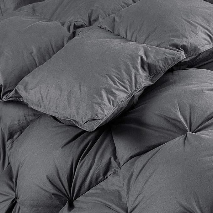 Luxurious Heavyweight Goose Down Feather Fiber Comforter, Exquisite Pinch Pleat Design, Oversize California King/Cal King 108 x 98, 100% Egyptian Cotton, 90 oz Fill Weight, Gray
