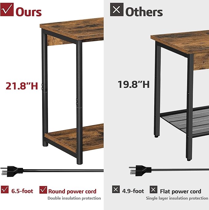 TUTOTAK Nightstand with Charging Station, End Table, Side Table with USB, 21.8”H Night Stand with Storage Shelf, Sofa Couch Table V1TB01BB025 (1 pc)