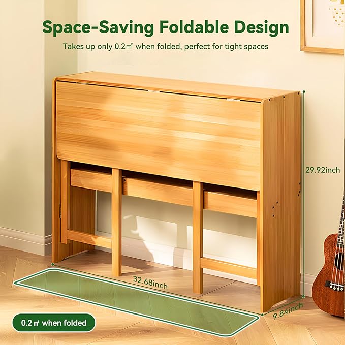 Bamboo Folding Desk Mid Century Modern Desk for Home Office Bedroom Small Spaces，Natural