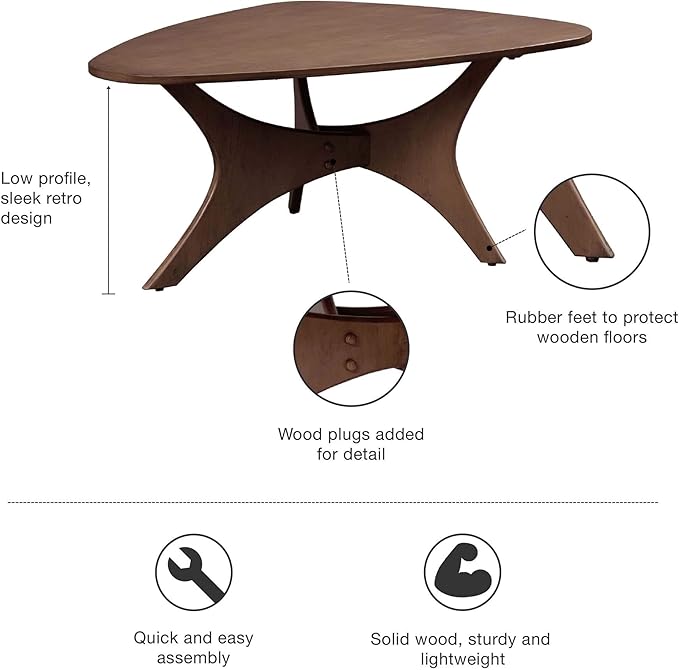 INK+IVY Blaze Triangle Wood Coffee Table Plywood with Wood Veneer Legs, Mid-Century Modern, Easy Assembly, Accent Furniture For Living Room, Minimalist Décor, Brown