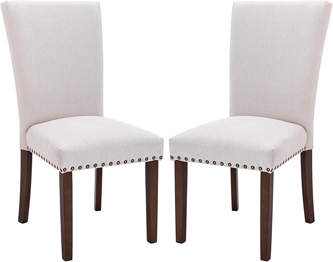 COLAMY Upholstered Dining Chairs Set of 4, Parsons Style Linen Beige Accent Chairs with High Back, for Round Kitchen Table or Small Dining Room – Comfortable & Stylish