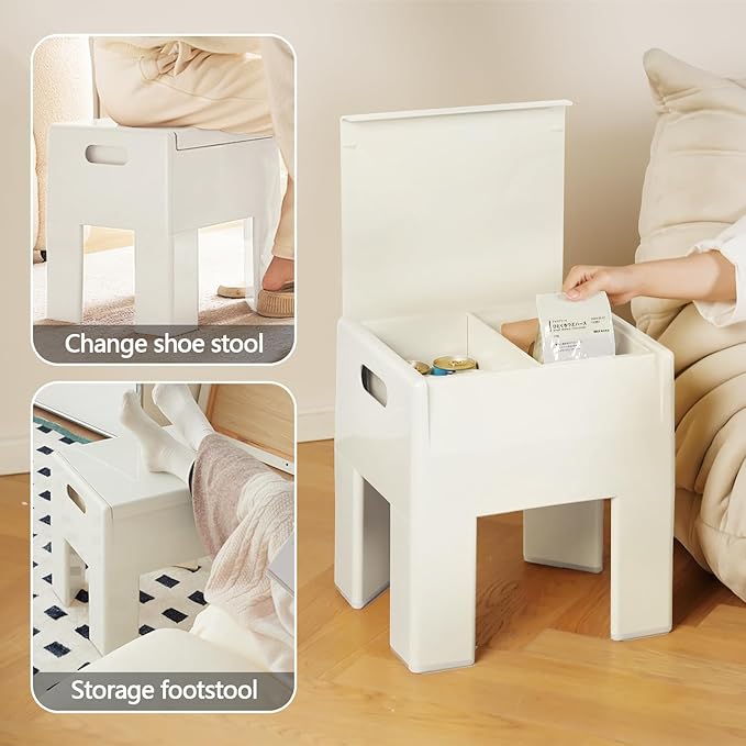 Nightstand Bedside with Storage Space, Multifunctional Colorful Plastic End Table Small Side Table for Bedroom, Dorm and Small Spaces, Easy Assembly(14.7" D x 11.8" W x 15.8" H, White)