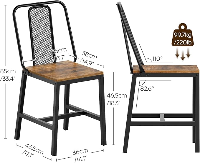 Dining Chairs Set of 2, Wooden Kitchen Chairs, Farmhouse Dining Chairs with Back Support, for Living Room, Kitchen, Rustic Brown and Black CY01L2BRN1