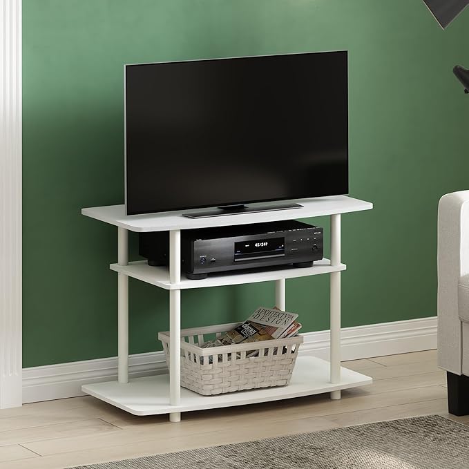 Furinno Turn-N-Tube No Tools 3-Tier TV Stands, White/White