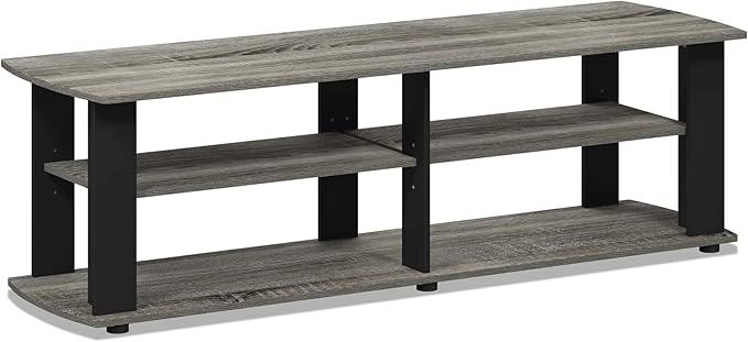 FURINNO Nelly Entertainment Center TV Stand, Short 43.3"(W) x13.4(H) x13.1(D), French Oak Grey/Black
