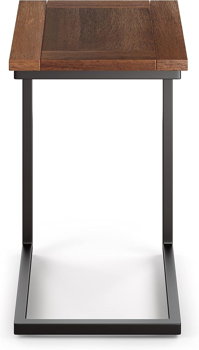 SIMPLIHOME Skyler 16-inch Wide Solid Mango/Metal Industrial C-Shaped End Table in Dark Cognac Brown/Black for Living Room, Office, or Bedroom, Assembled