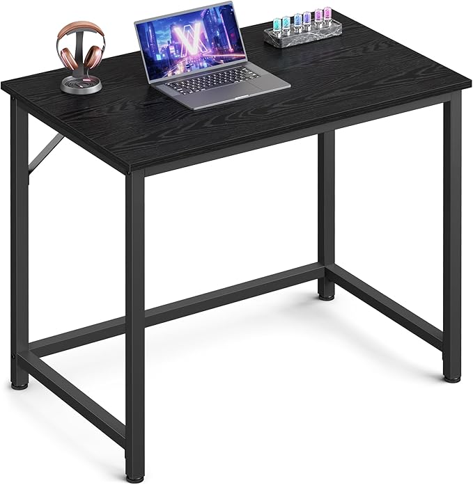 VASAGLE Computer Desk, Gaming Desk, Home Office Desk, for Small Spaces, 19.7 x 31.5 x 29.5 Inches, Industrial Style, Metal Frame, Black with Wood Grain ULWD038B56