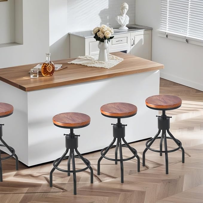 Industrial Bar Stool-Set of 2-Swivel Counter Coffee Chair-Extra Pub Height Adjustable 22-33 inch