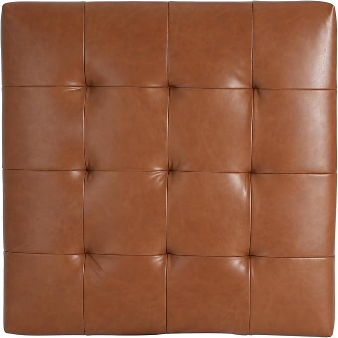 Christopher Knight Home Kinsley Square Ottoman Footstool, Ottoman Chair with Large Seat, Faux Leather Upholstery Coffee Table, Modern Side Table for Living Room Bedroom Home Decor, Brown