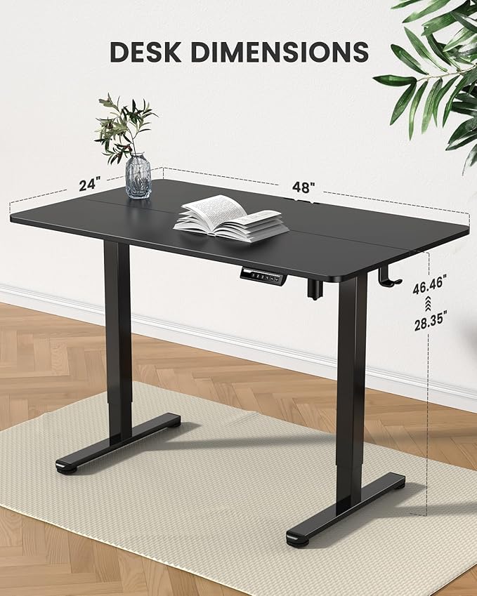 ErGear Small Height Adjustable Electric Standing Desk, 40 x 24 Inches Sit Stand up Desk, Memory Computer Home Office Desk with Two-Piece Desktop (Black)