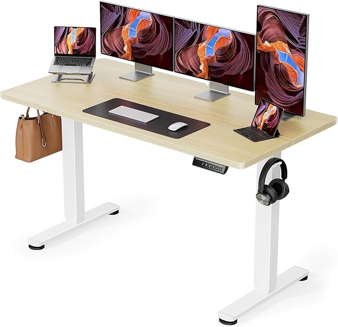 ErGear Height Adjustable Electric Standing Desk, 71 x 30 Inches Sit Stand up Desk, Memory Computer Home Office Desk Large Desk with Two-Piece Desktop (Natural)