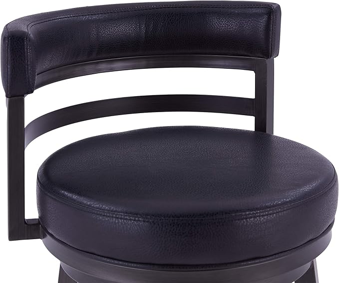 Armen Living Madrid 26" Counter Height Swivel Barstool in Ford Black Faux Leather and Mineral Finish