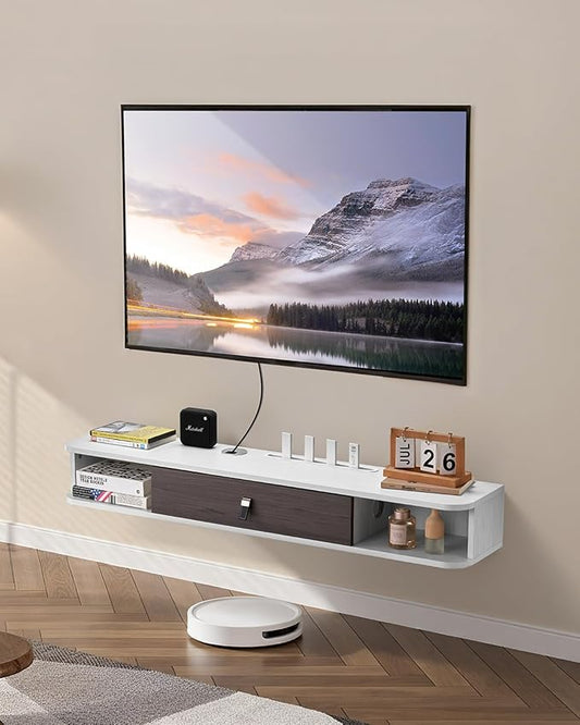 VEVOR Floating TV Stand, 47'' Wall Mounted TV Console Modern Floating Entertainment Center Under TV Shelf with Storage Cabinet, for Bedroom & Living Room, White