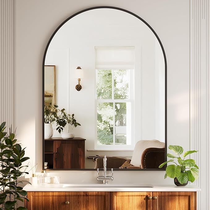 HARRITPURE 36"x48" Arched Bathroom Mirror - Black Wall Mounted Vanity Mirror Aluminum Alloy Frame Large Arch Wall Mirror for Living Room, Bedroom and Entryway