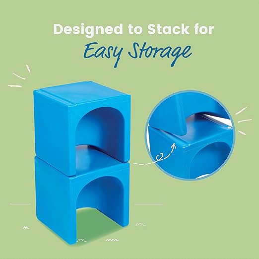 ECR4Kids Tri-Me Table and Cube Chair Set, Multipurpose Furniture, Blue, 3-Piece
