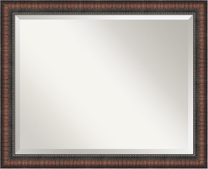 Amanti Art Brown Bathroom Mirror for Over Sink, 26x32 Caleb Brown Rectangle Vanity Mirror, Large Rustic Farmhouse Frame, Hangs Horizonally and Vertically, Bathroom Wall Decor, Beveled Edge