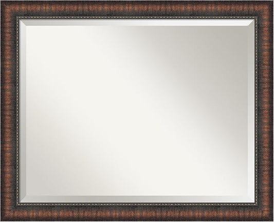 Amanti Art Brown Bathroom Mirror for Over Sink, 26x32 Caleb Brown Rectangle Vanity Mirror, Large Rustic Farmhouse Frame, Hangs Horizonally and Vertically, Bathroom Wall Decor, Beveled Edge