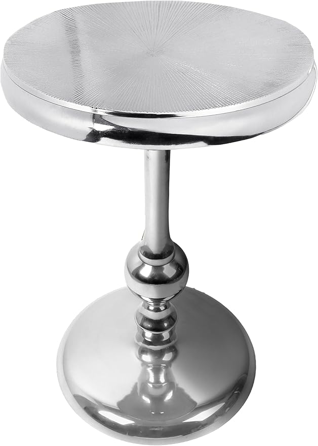 CLEENTABLE Pedestal Round Side Table- Lightweight Metal Table for Farmhouse,Indoor/Outdoor Nightstand for Living Room, Bedroom, Corners, Office - Modern Design, Easy Assembly 21" (Silver)