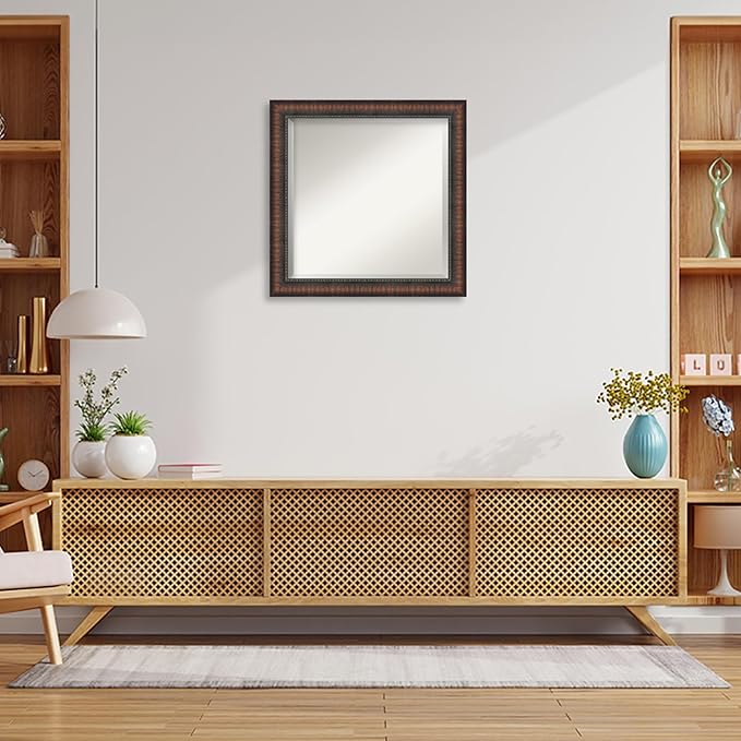Amanti Art Brown Wall Mirror 24x24 Caleb Brown Square Bathroom Mirror for Wall Decor Living Room, Medium Rustic Farmhouse Frame, Hangs Horizonally and Vertically, Bathroom Decor, Beveled Edge from WI