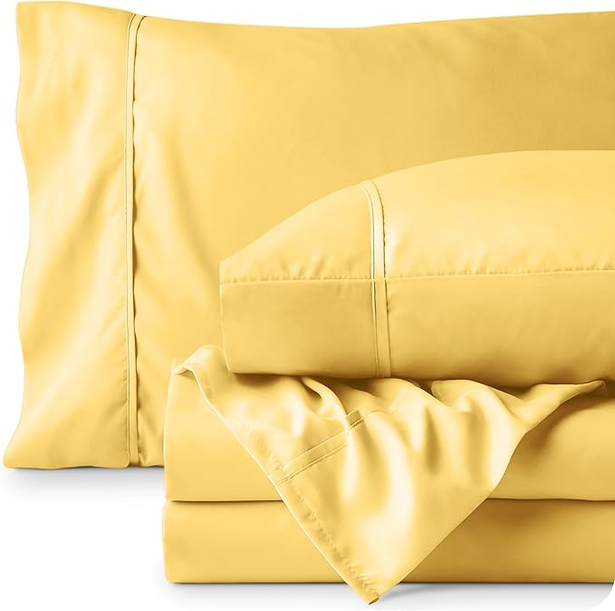 Bare Home Twin XL Sheet Set - College Dorm Size - Luxury 1800 Ultra-Soft Microfiber Twin Extra Long Bed Sheets - Deep Pockets - Easy Fit - Extra Soft - 3 Piece Set - Bed Sheets (Twin XL, Lemon Drop)