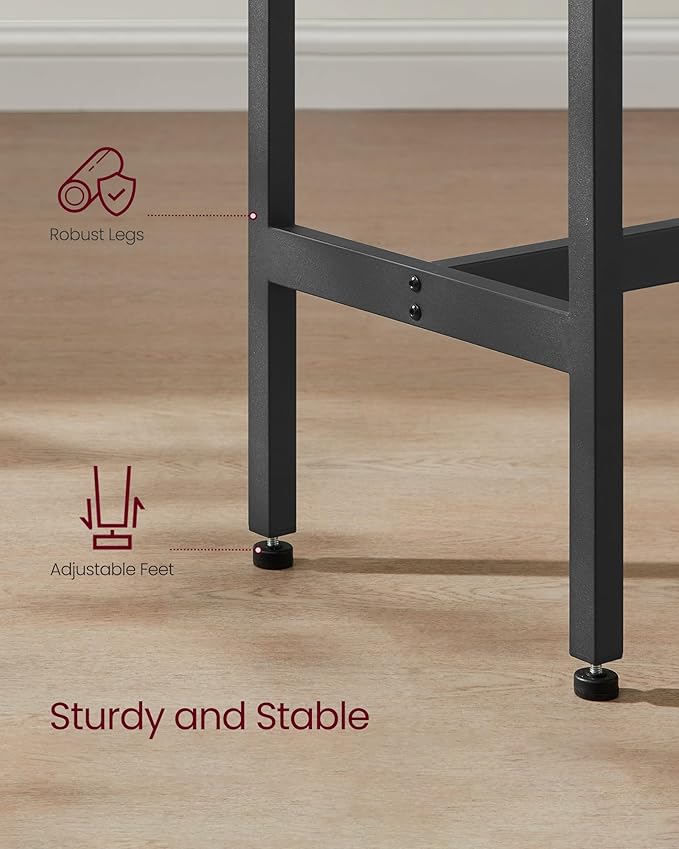 VASAGLE Bar Table, Narrow Long Kitchen Dining Table, Sturdy Metal Frame, Industrial, 15.7 x 55.1 x 35.4 Inches, Rustic White and Ink Black ULBT140B73
