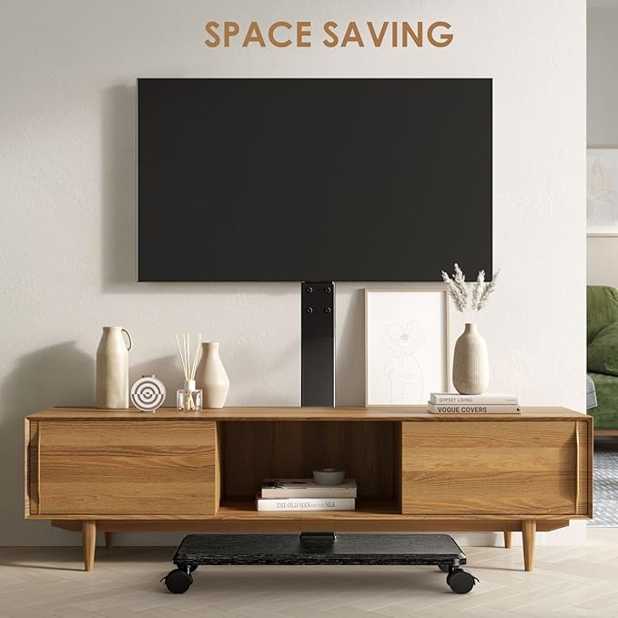 Rolling TV Stand with Power Outlet, Swivel Mobile Portable TV Cart for 32-75 Inch TVs up to 110 lbs, Landscape to Portrait, Height Adjustable Outdoor TV Stand with Wheels, Max VESA 600x400mm