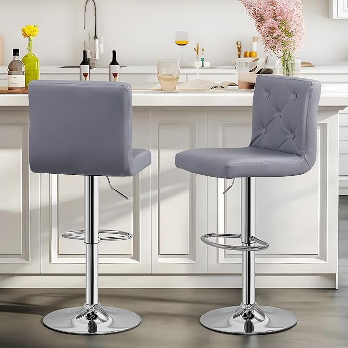 VECELO Adjustable Bar Stools Set of 2, Bar Height Stools for Kitchen Counter